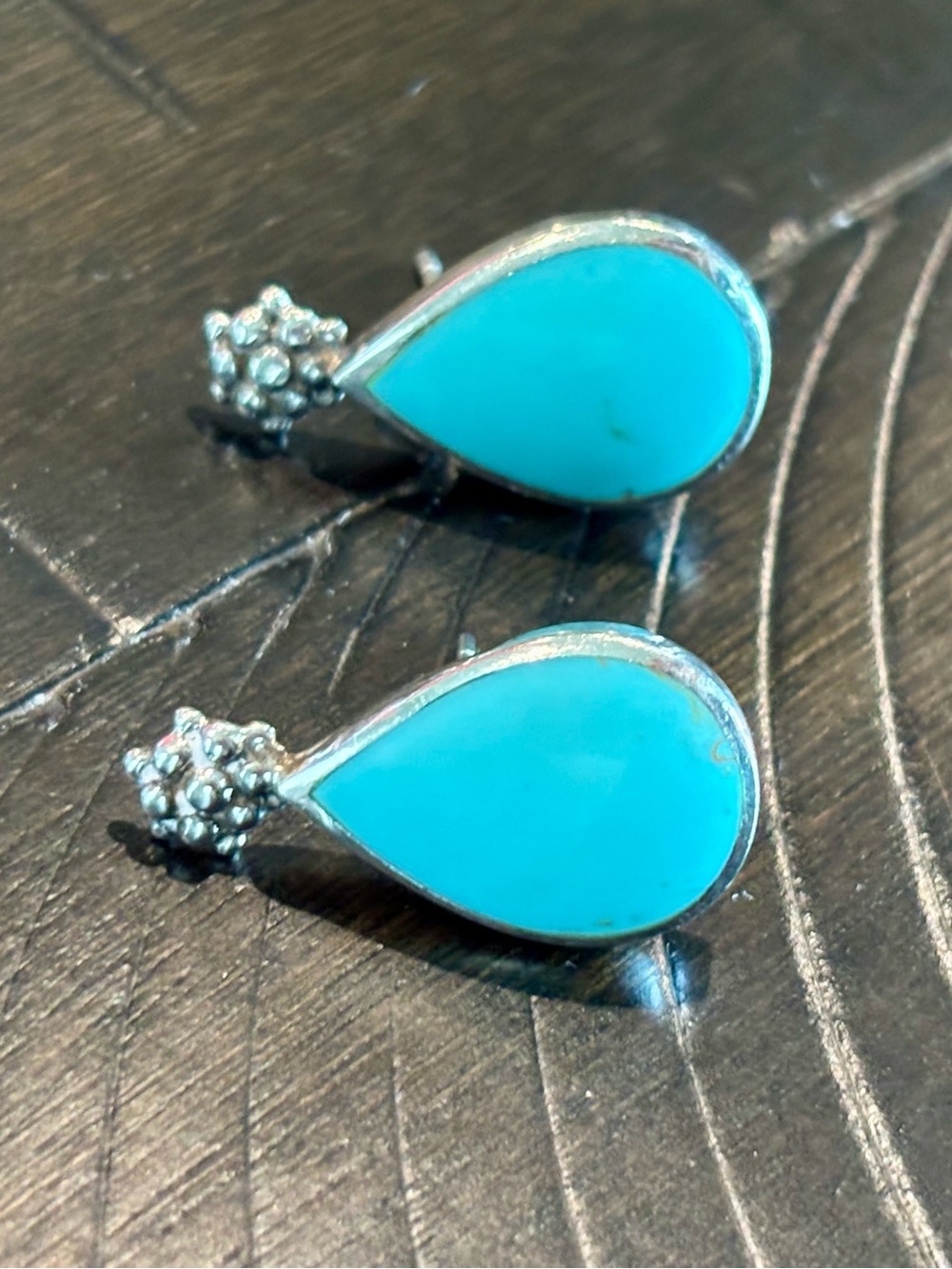 Vintage Tear Drop Turquoise and Silver Post Pierced Earrings